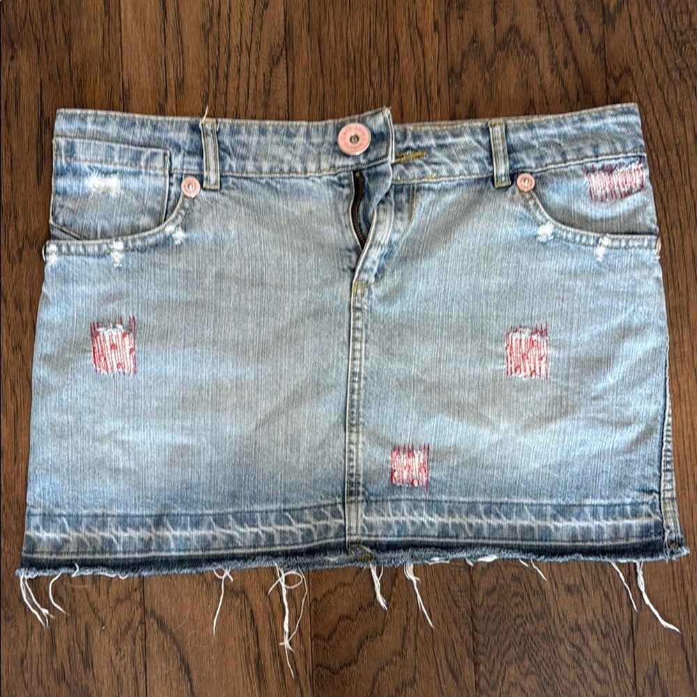 D&G Light Blue Distressed Mini Skirt